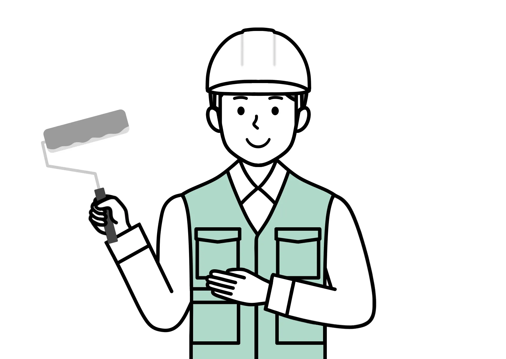 ローラーで外壁を塗る塗装職人のイラスト
